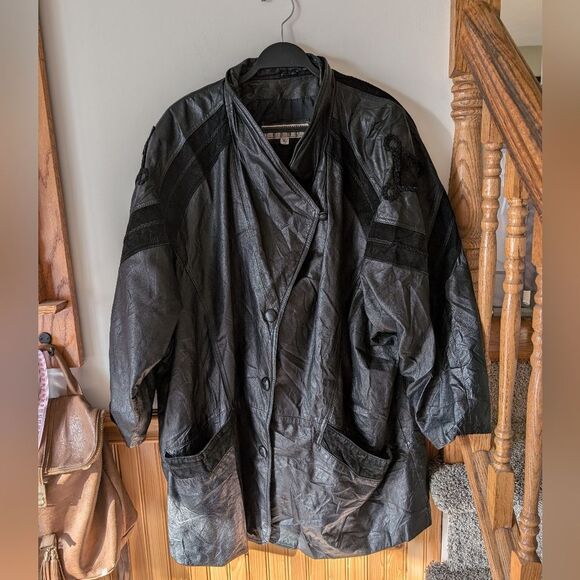 Vintage 80s Genuine Leather Traditional Trends 3X Coat Jacket - Picture 10 of 16